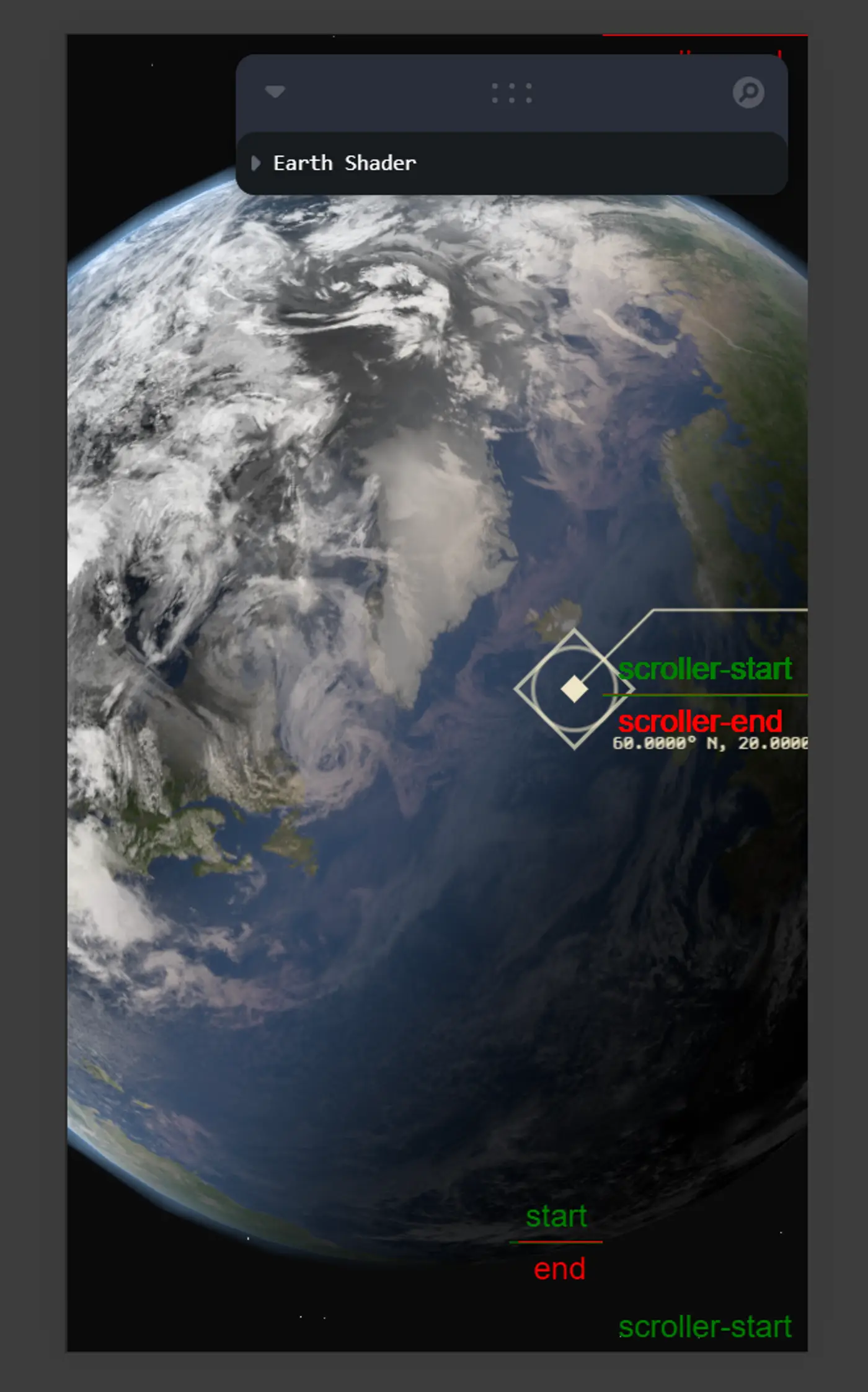 Earth shader debugging during development